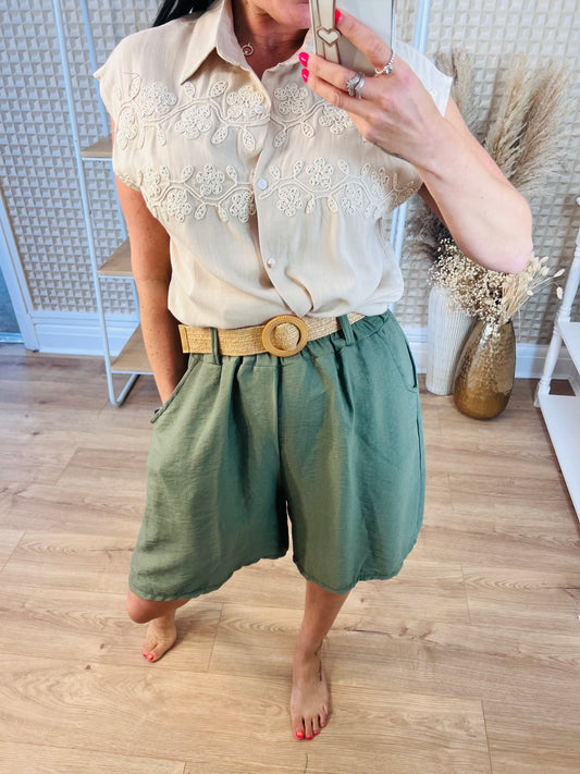 Knee Length Belted Shorts