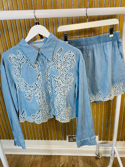 Denim Shirt & Shorts Set