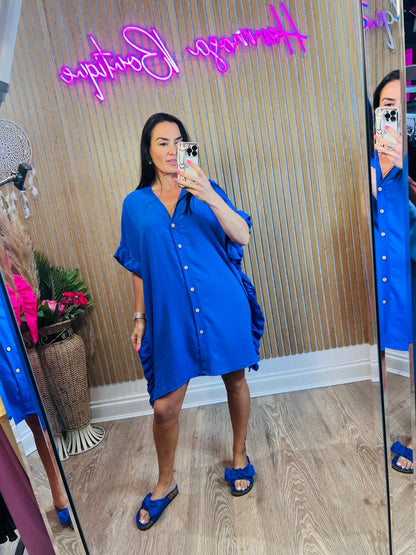 Frill Button Shirt Dress