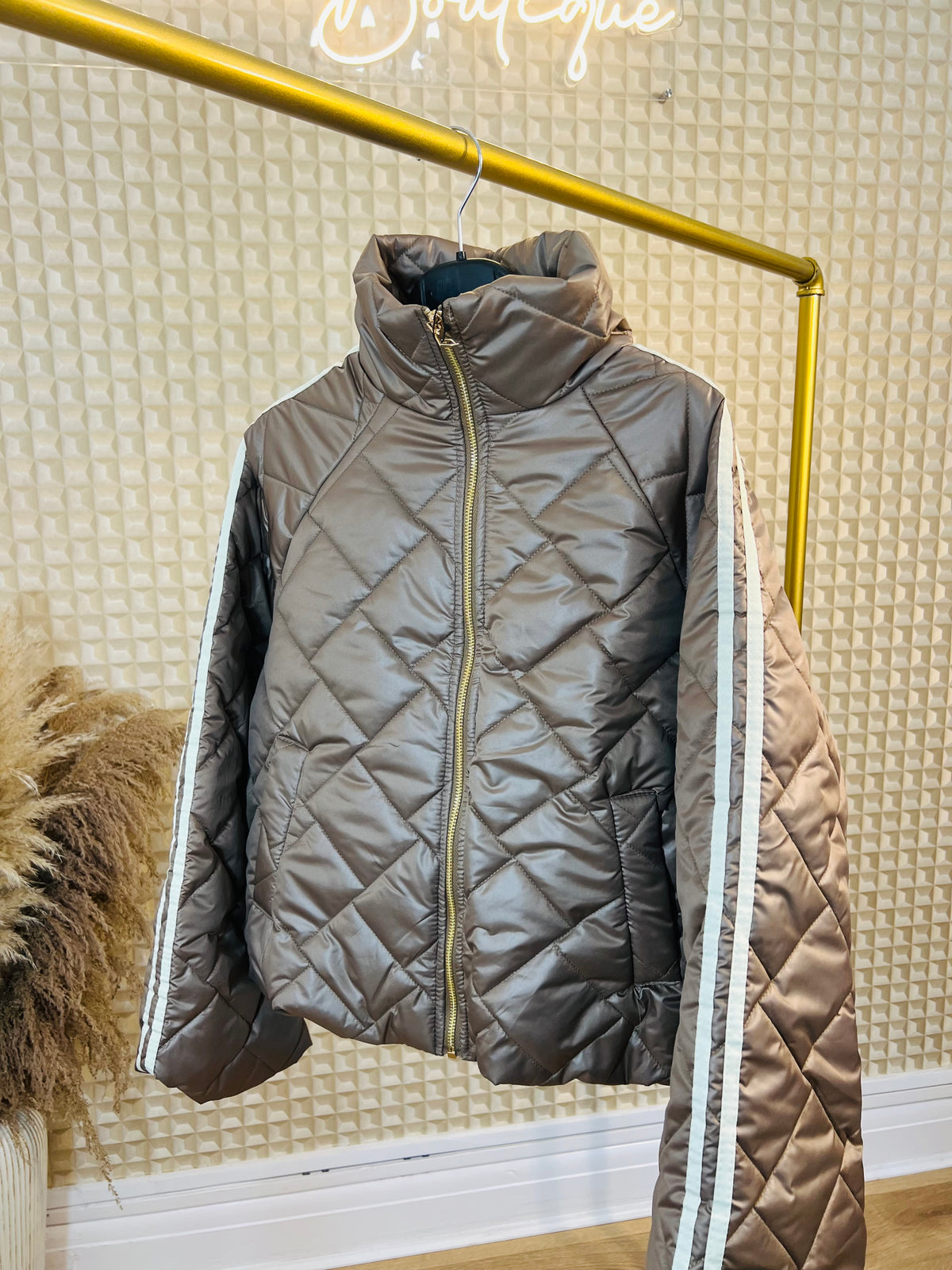 Two Stripe Quilted Bomber Jacket
