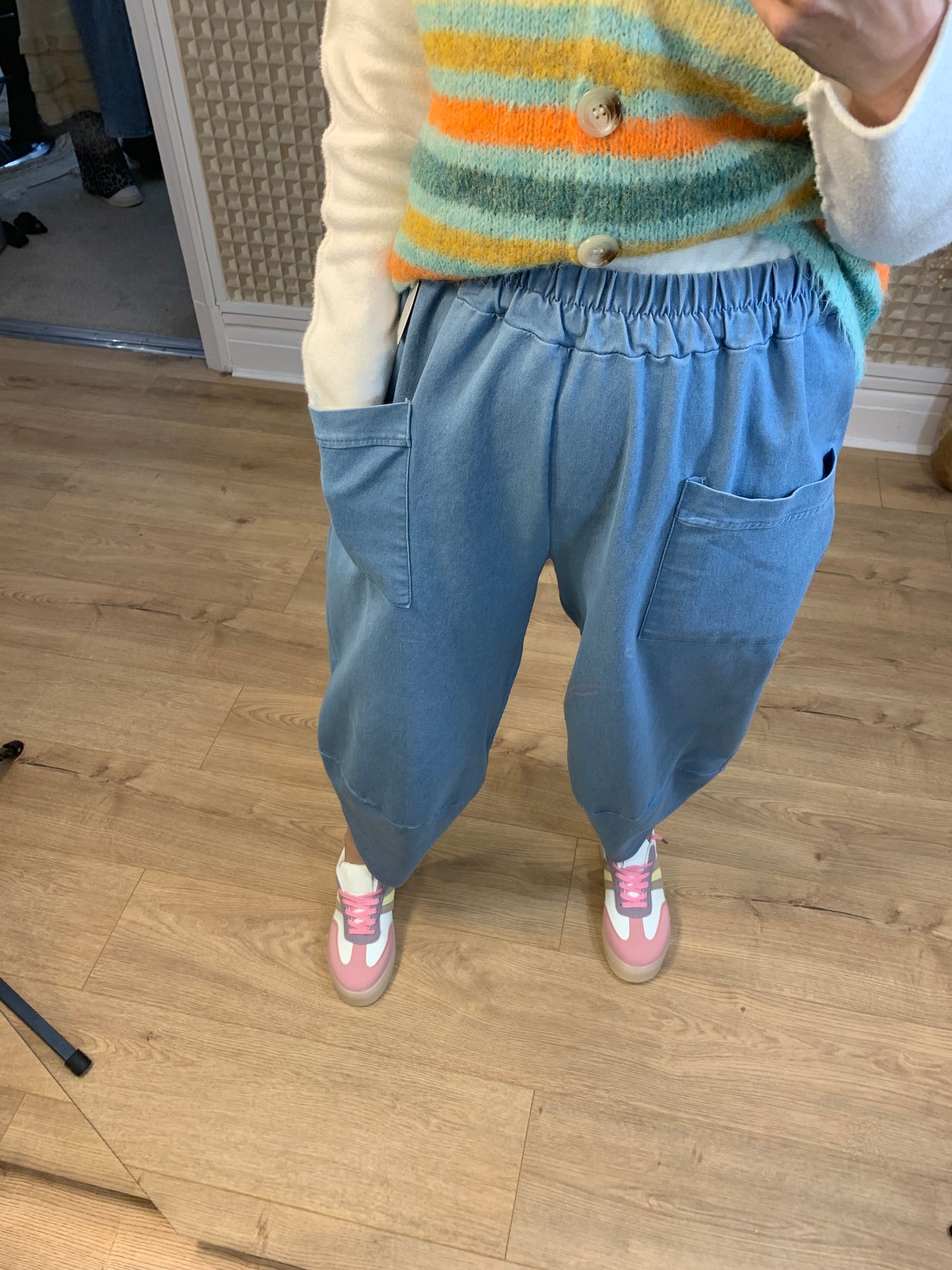 Barrel Leg Denim Trousers