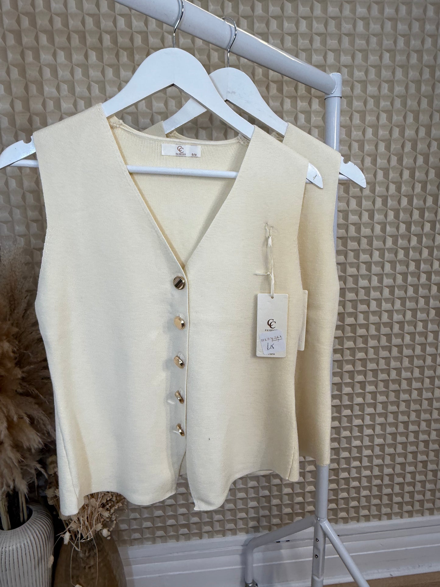 Cream V Neck Waistcoat