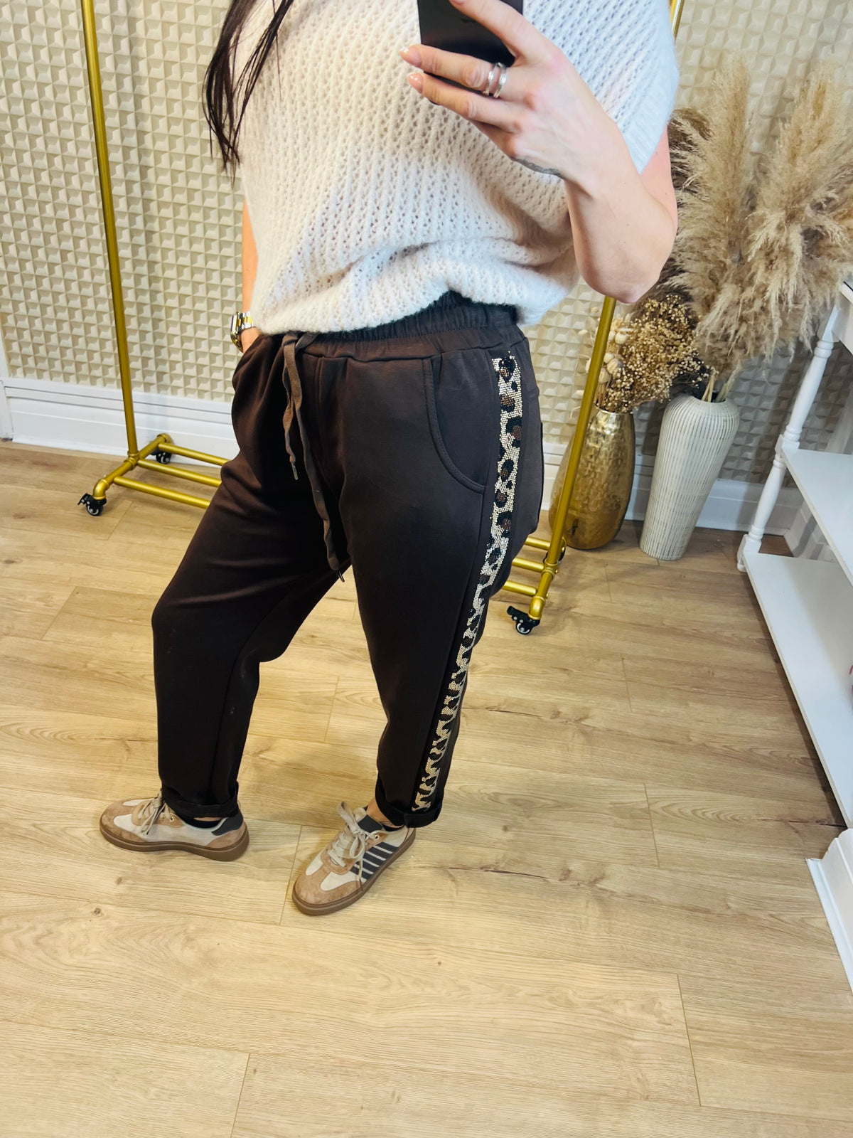 Leopard Bling Side Stripe Joggers