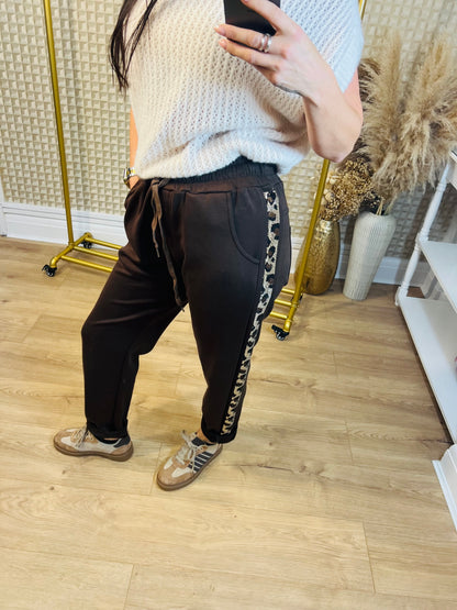 Leopard Bling Side Stripe Joggers