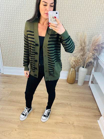 V Neck Striped Cardie