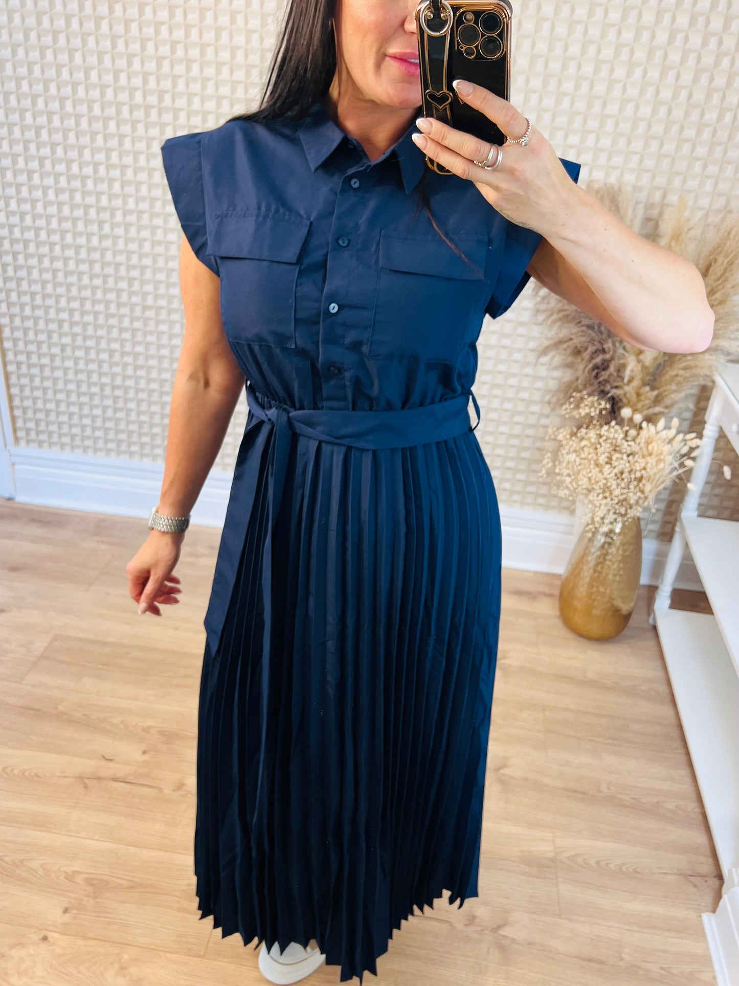 Navy Pleated Dress