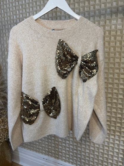 Gold Sequin Bow Jumper
