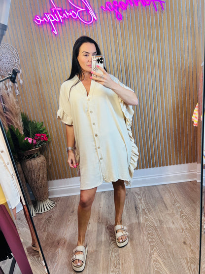 Frill Button Shirt Dress