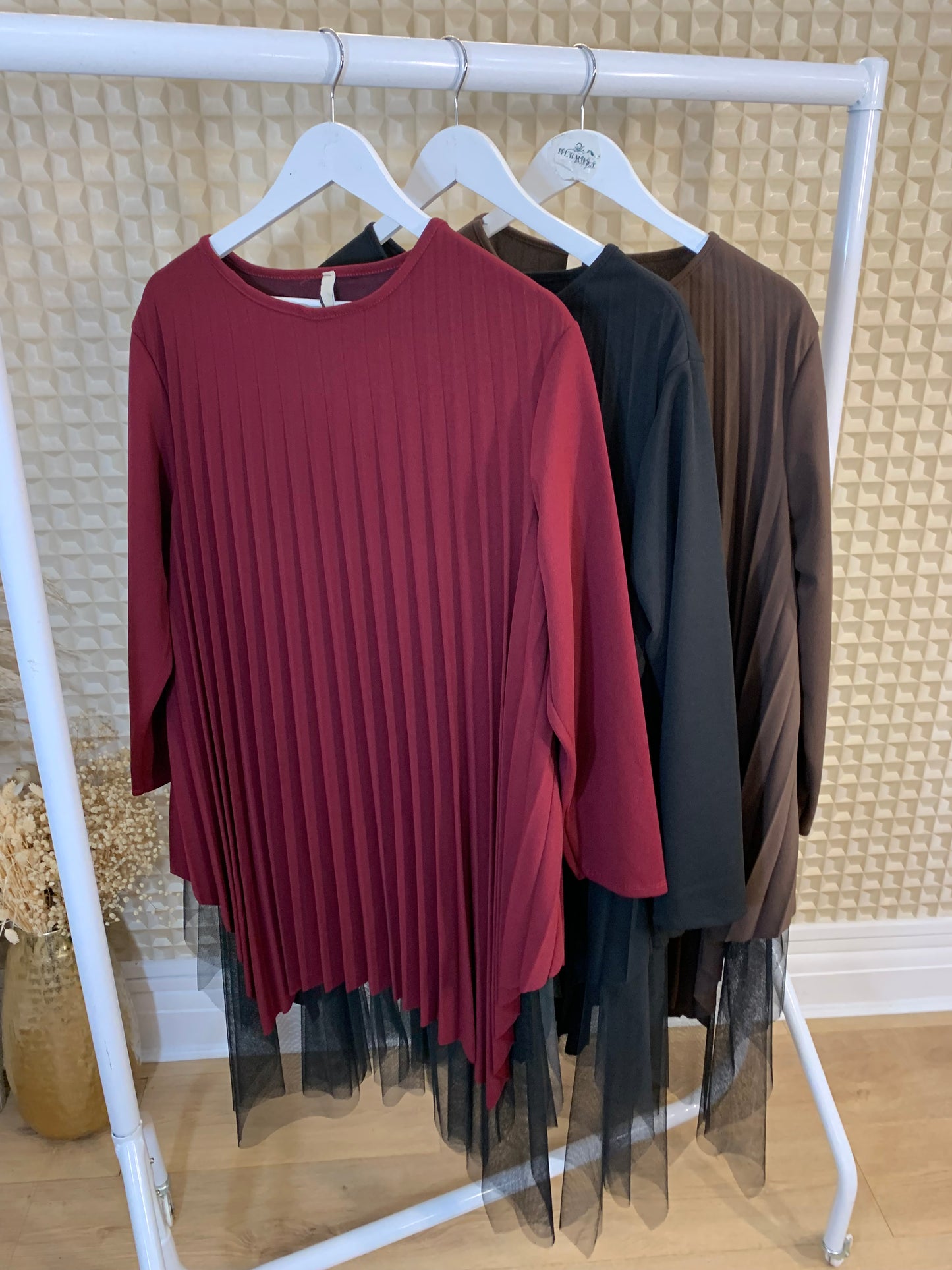 Pleated Net Trim Dress