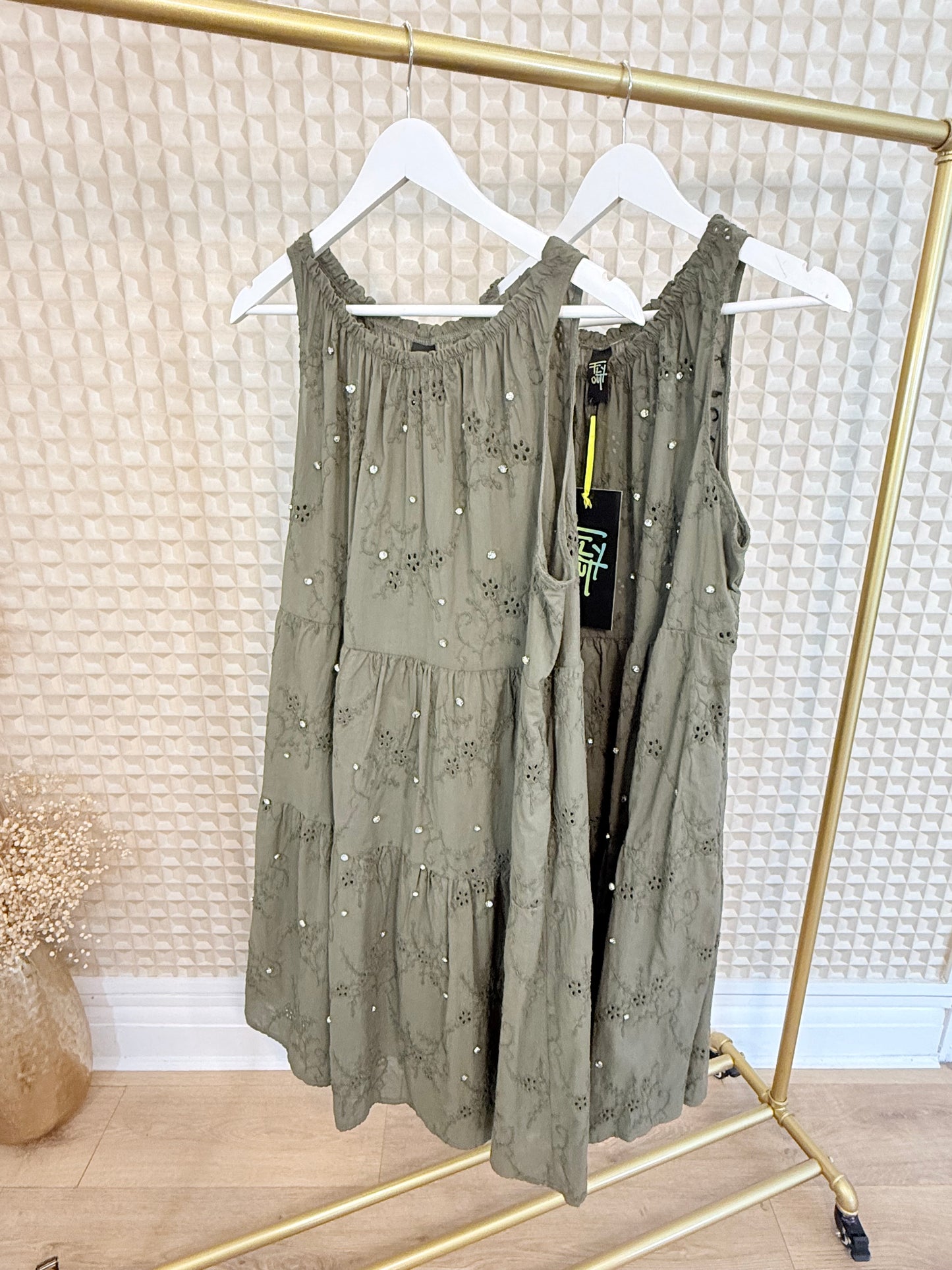 Khaki Jewelled Dress