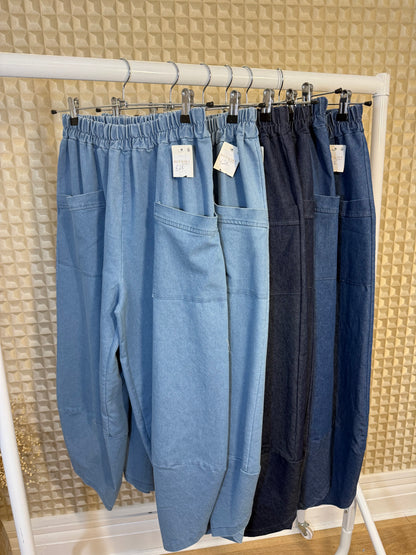Barrel Leg Denim Trousers