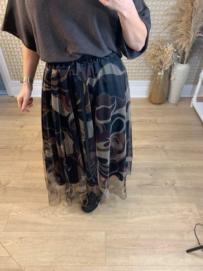 Net Print Skirt Brown