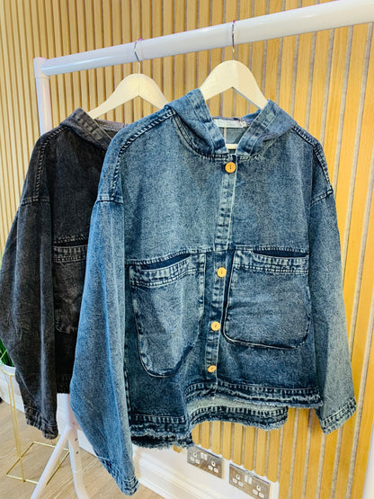 Black  Hooded Denim Jacket