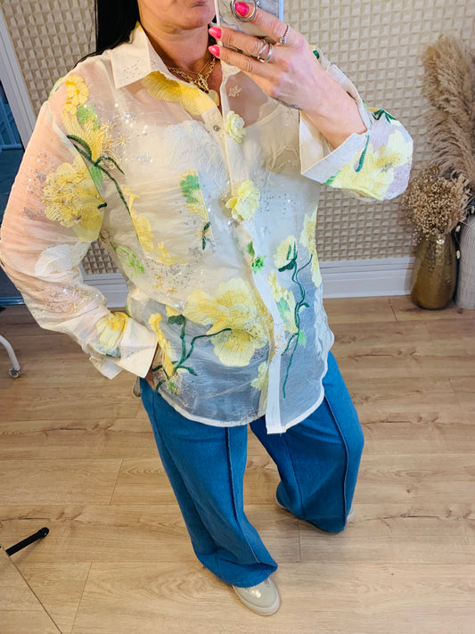 3D flower blouse yellow