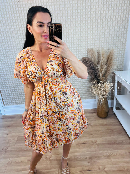 Orange Paisley Mini Dress
