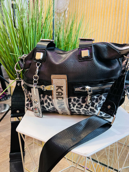 Black Kadi Leopard Crystal Bag