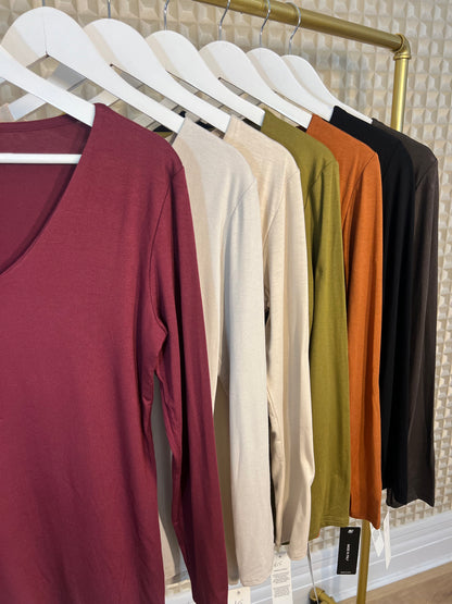 V Neck Basic Long Sleeve Top