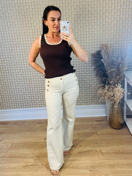 Cream Toxic Paris Wide Leg Jeans