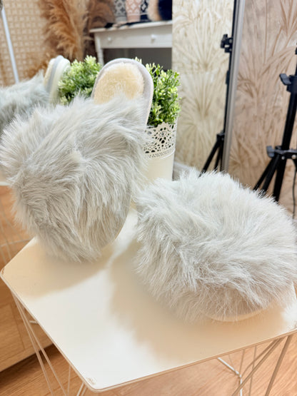 Grey Fluffy Slippers