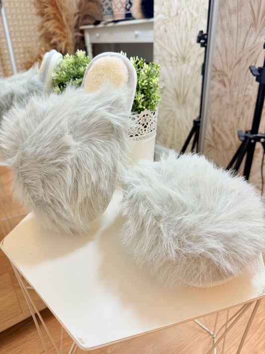 Grey Fluffy Slippers