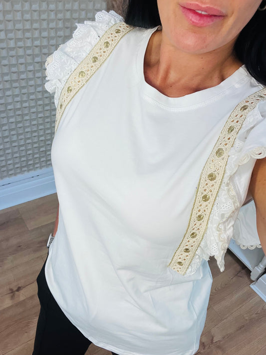 Braided White Frill Tee