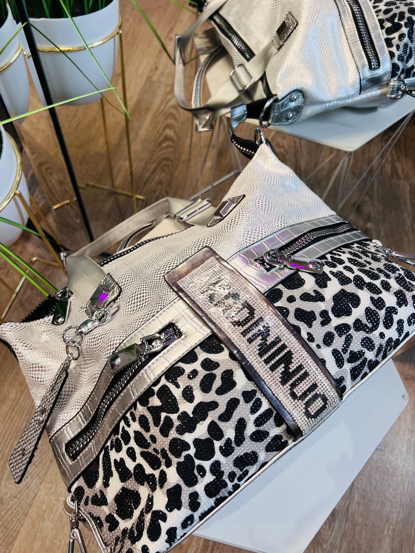 Silver Kadi Leopard Crystal Bag