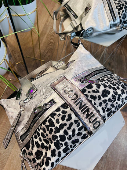 Silver Kadi Leopard Crystal Bag