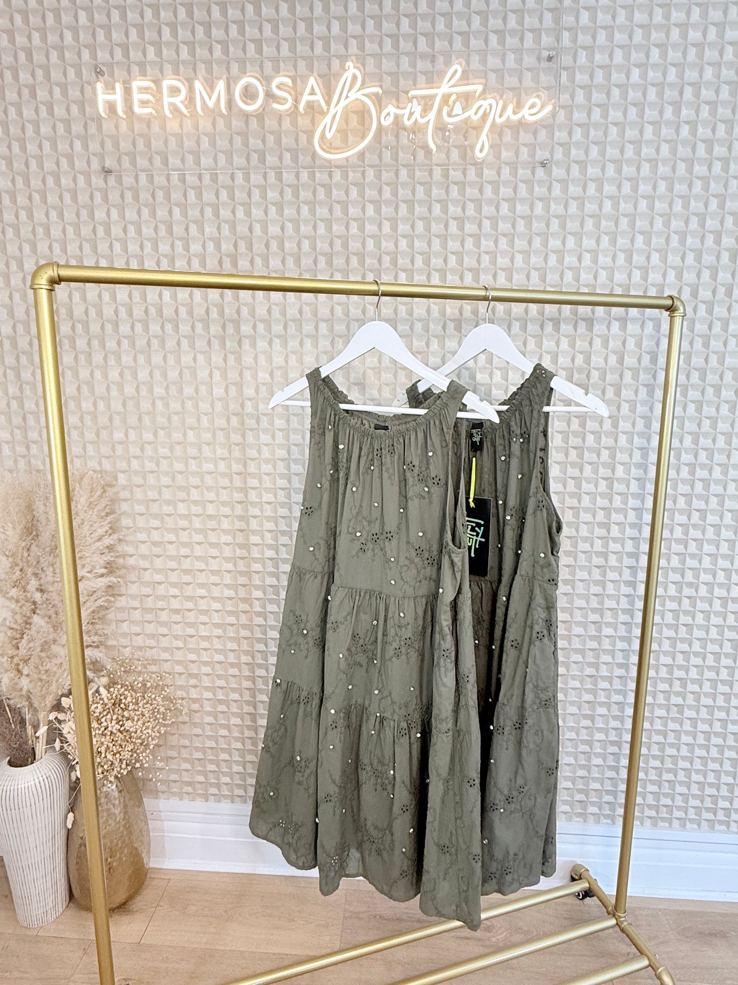 Khaki Jewelled Dress