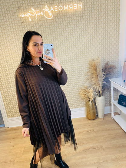 Pleated Net Trim Dress