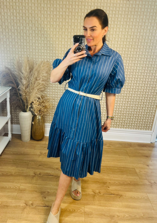 KM STRIPE BELTED DRESS