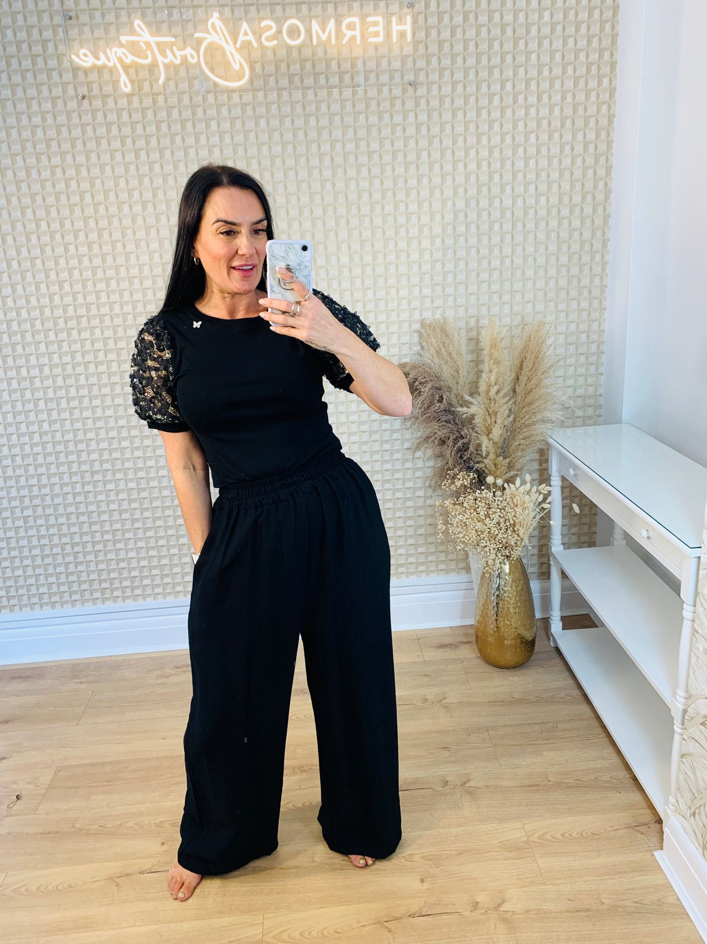 Black Lace Sleeve T-Shirt