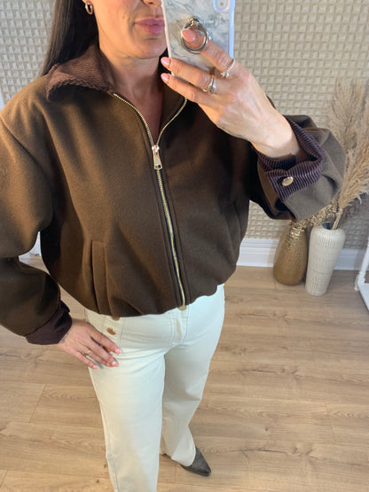 Brown Collared Bomber Jacket