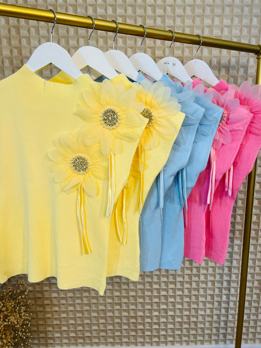 Yellow Diamanté Flower Knit