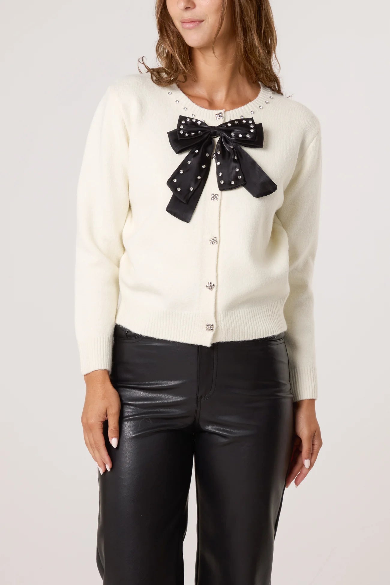 Embellished Diamanté Bow Cardigan