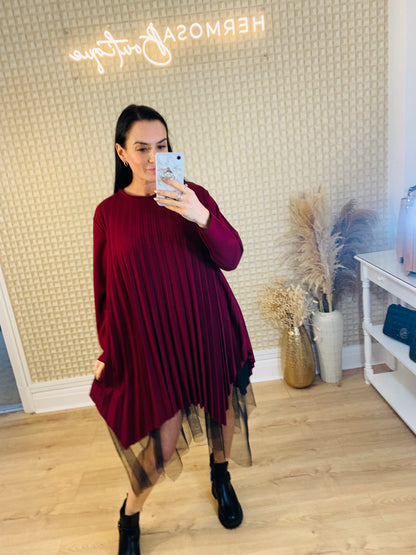 Pleated Net Trim Dress