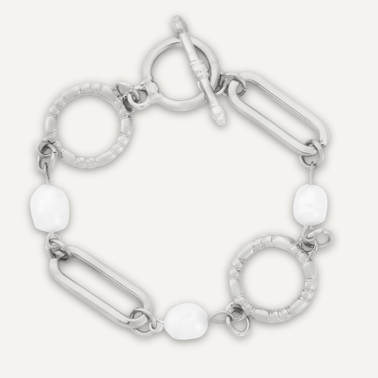 Audrey Faux Pearls T-Bar Silver Bracelet