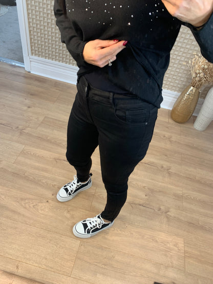 Black Diamanté Bow Jeans
