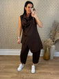 Brown Button Neck Top