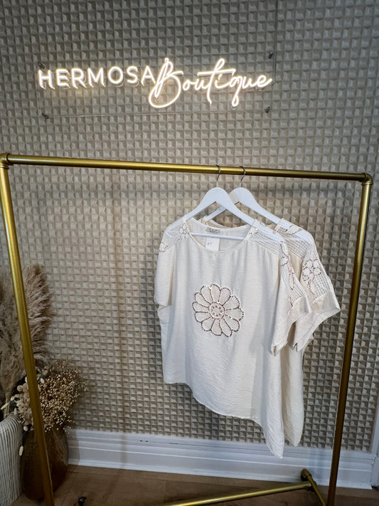 Cream Crochet Flower Top