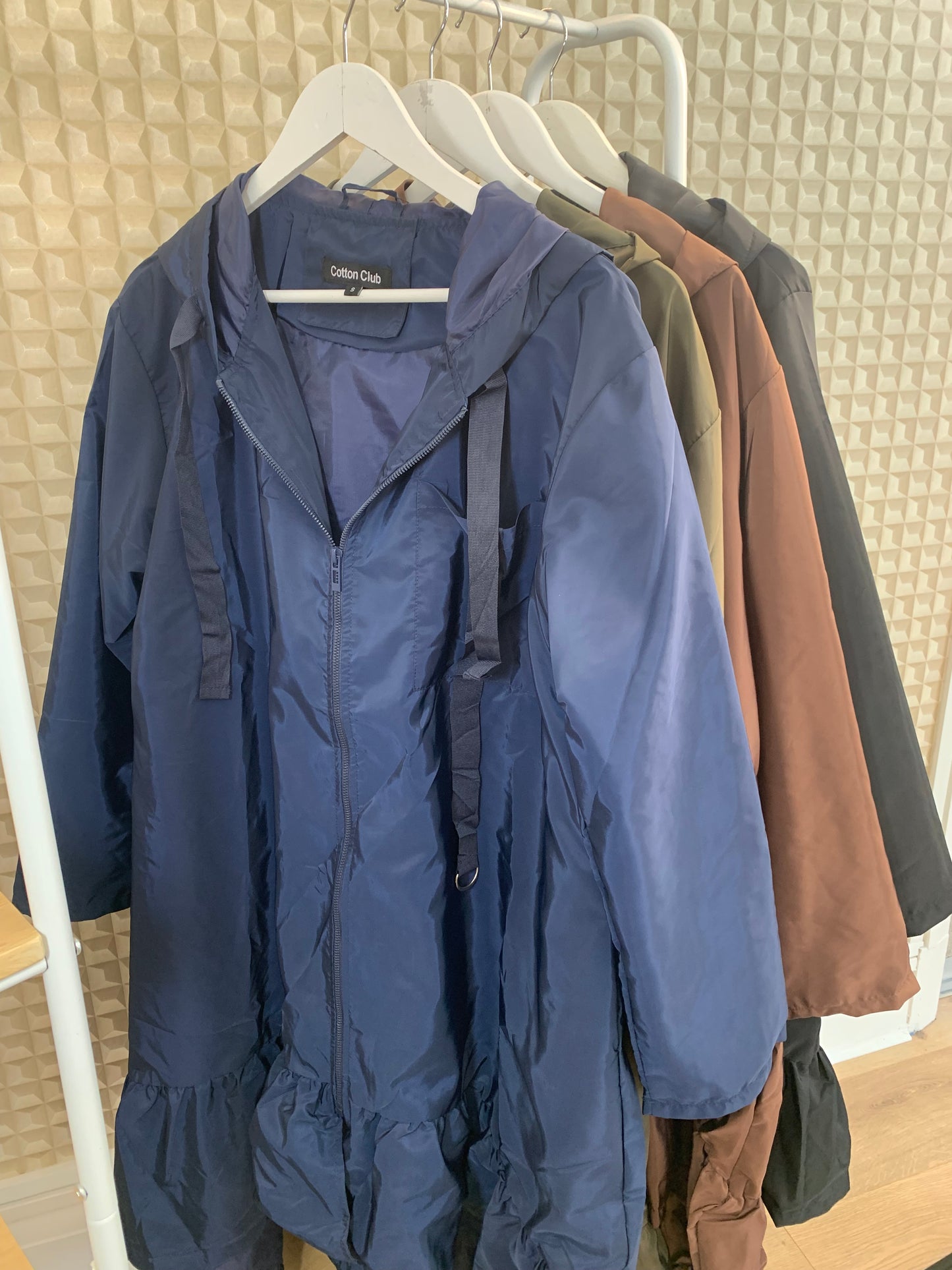 Navy Ruffle Rain Mac