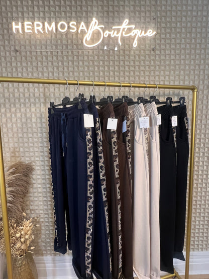 Leopard Bling Side Stripe Joggers