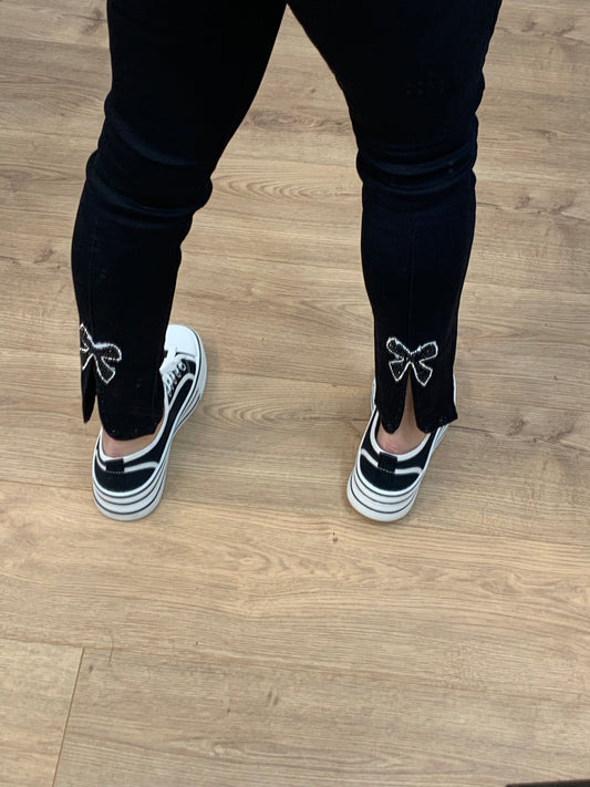 Black Diamanté Bow Jeans