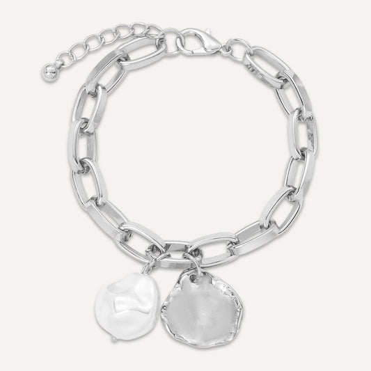 Silver Link & Pearl Drop Bracelet