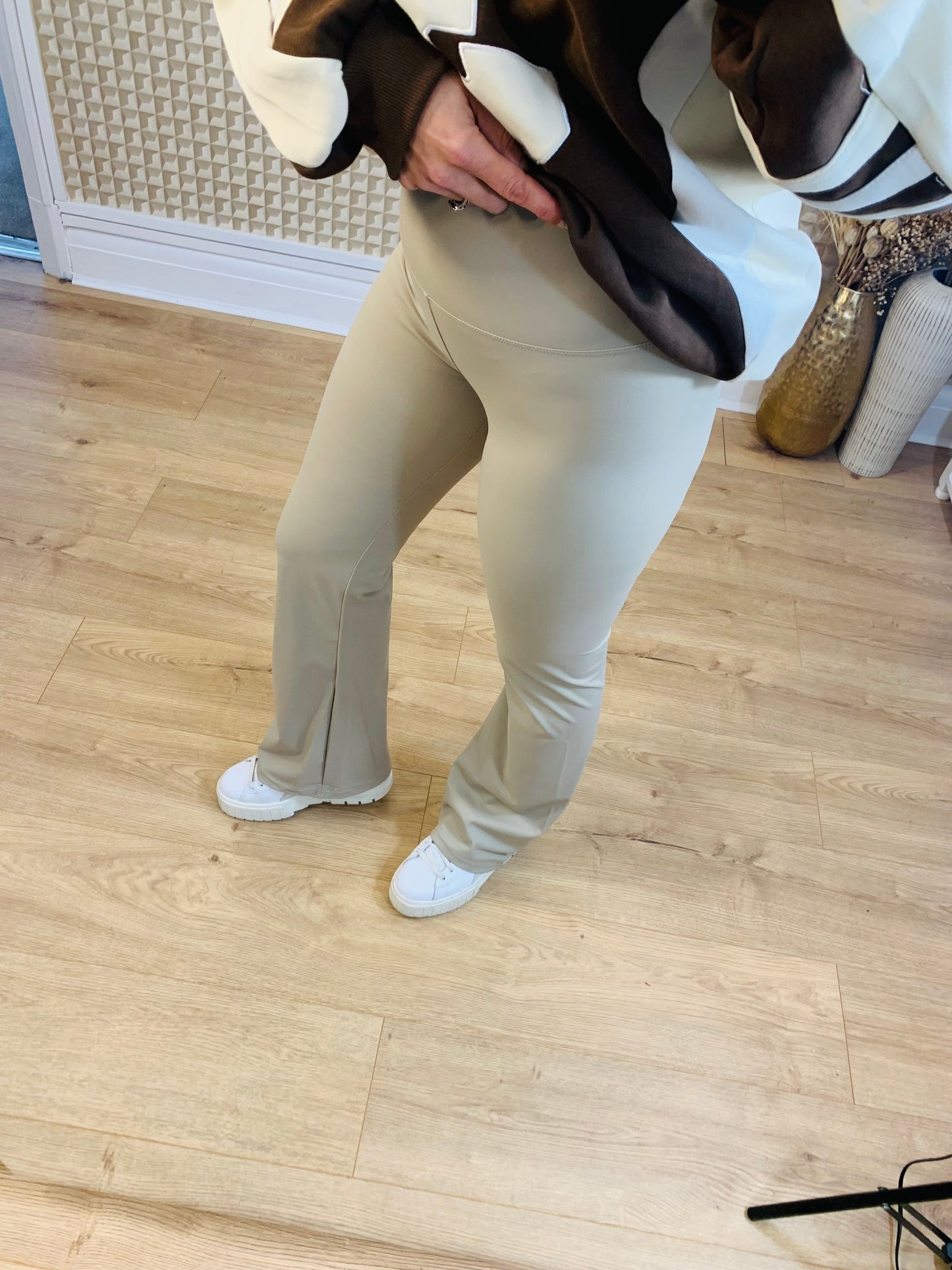 Cream active flared leggings