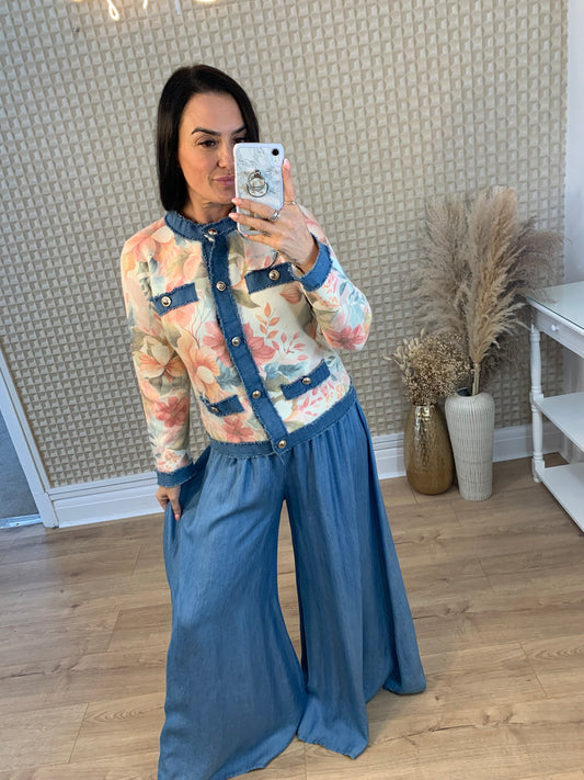 Flora Denim Cardigan