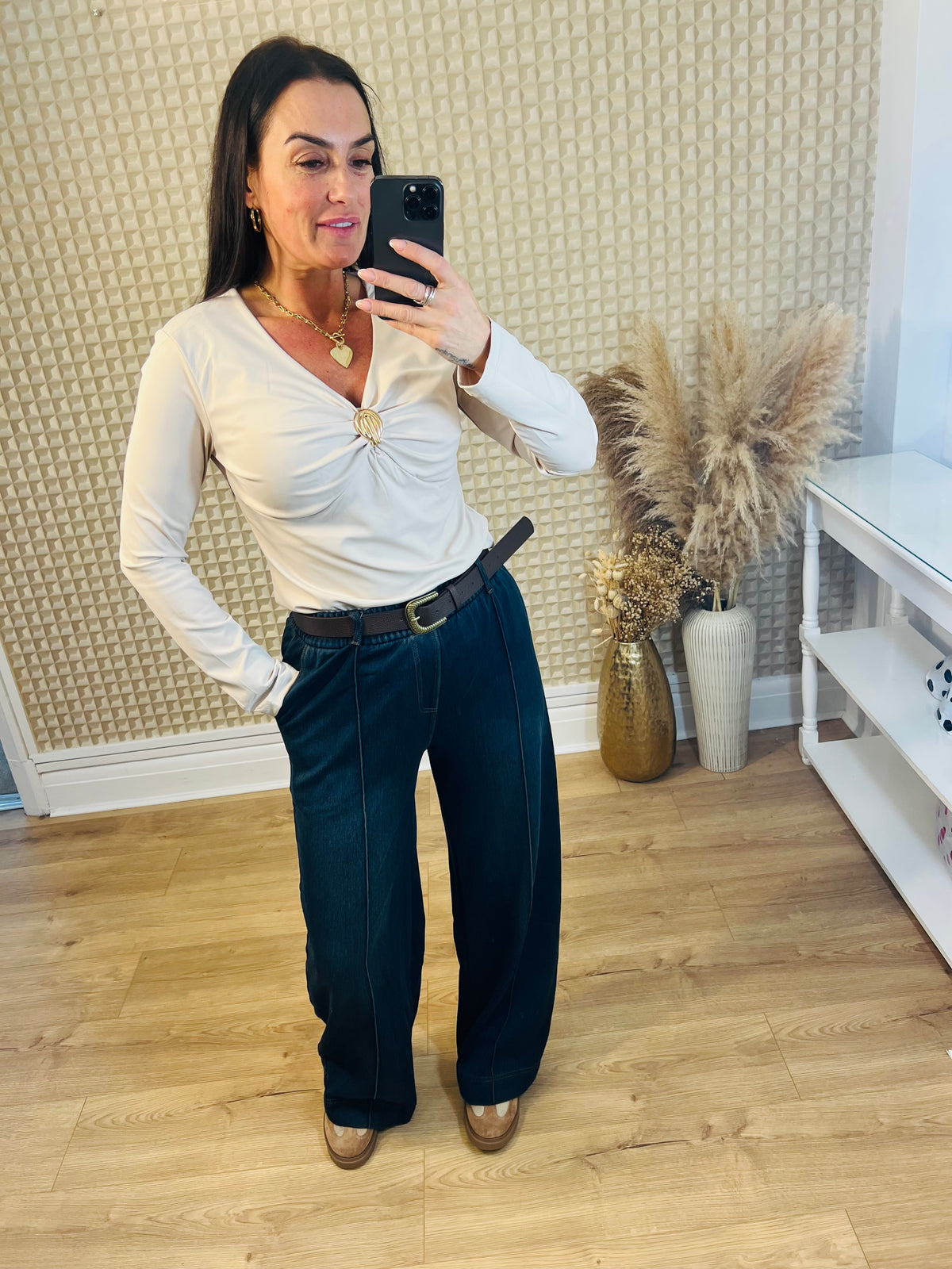 Belted Denim Look Trouser
