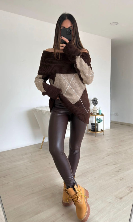 Argyle off shoulder Knit