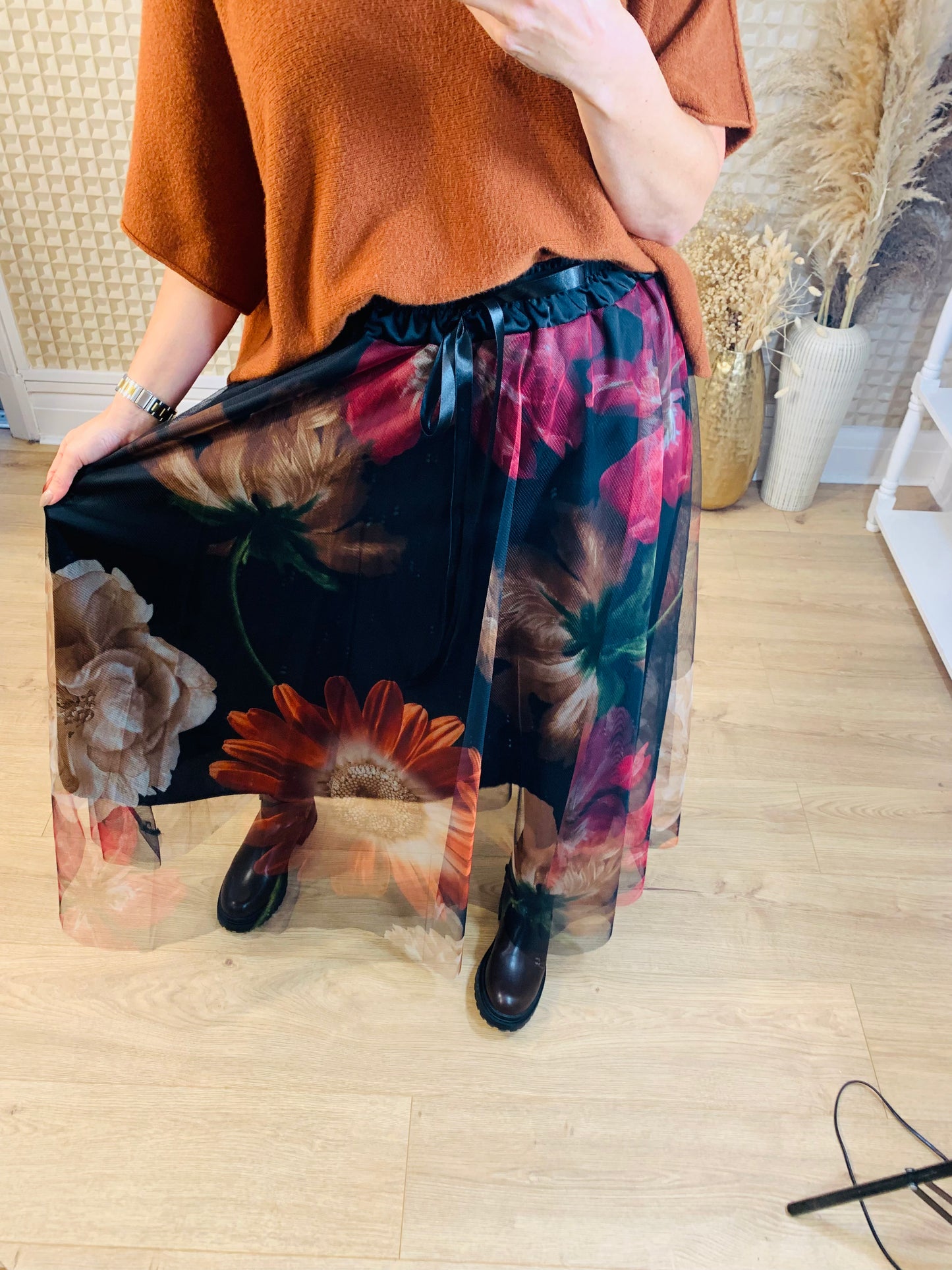 Net Print Skirt Orange