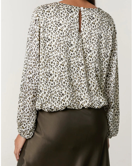 Khaki Leopard Bubble Hem Blouse