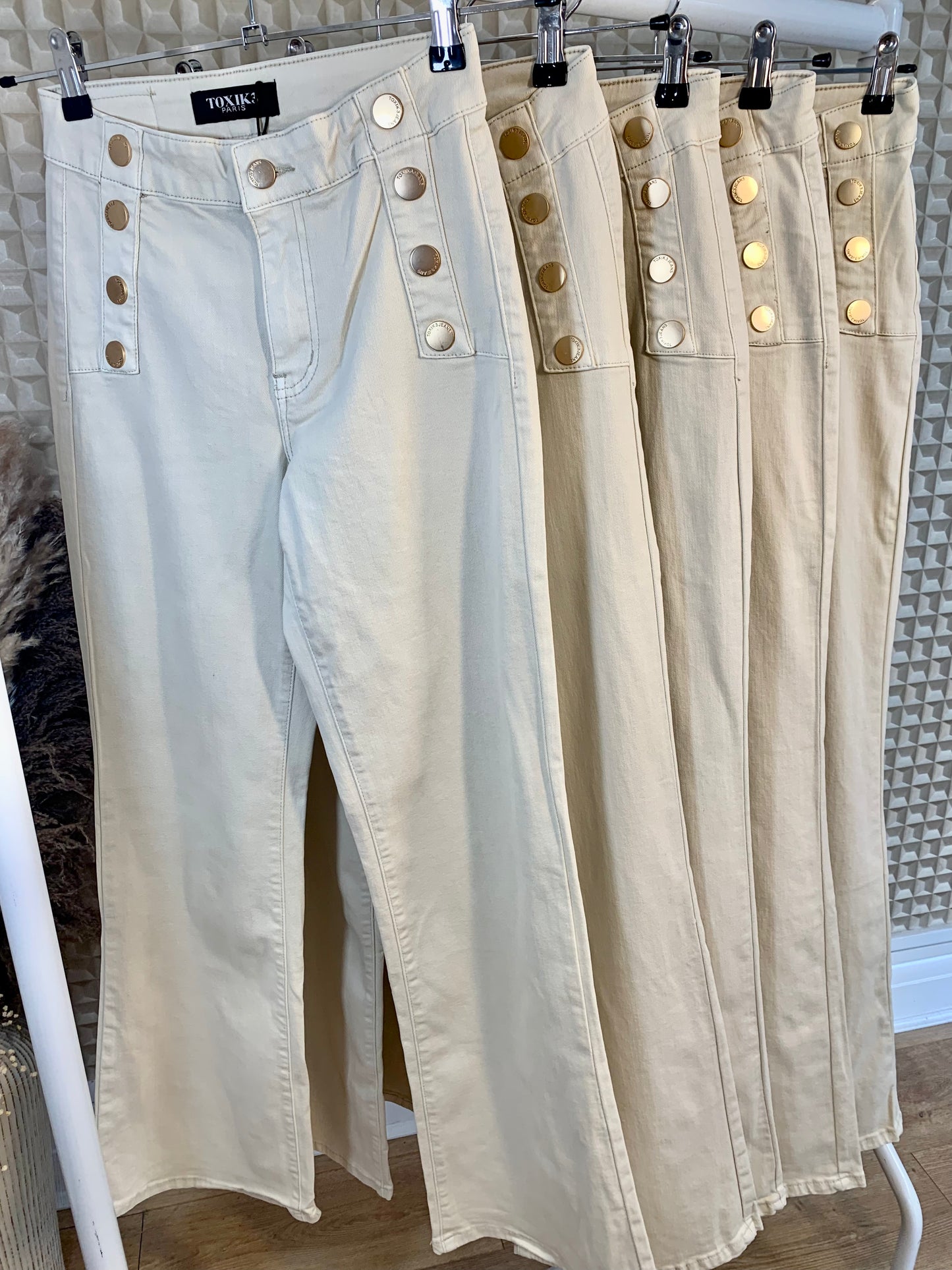 Cream Toxic Paris Wide Leg Jeans